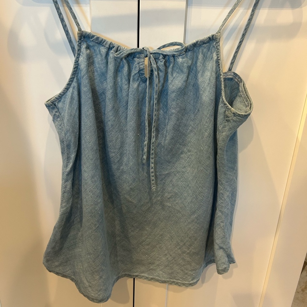 Jones New York Relaxed Blue Linen Sleeveless Camisole Tank.
